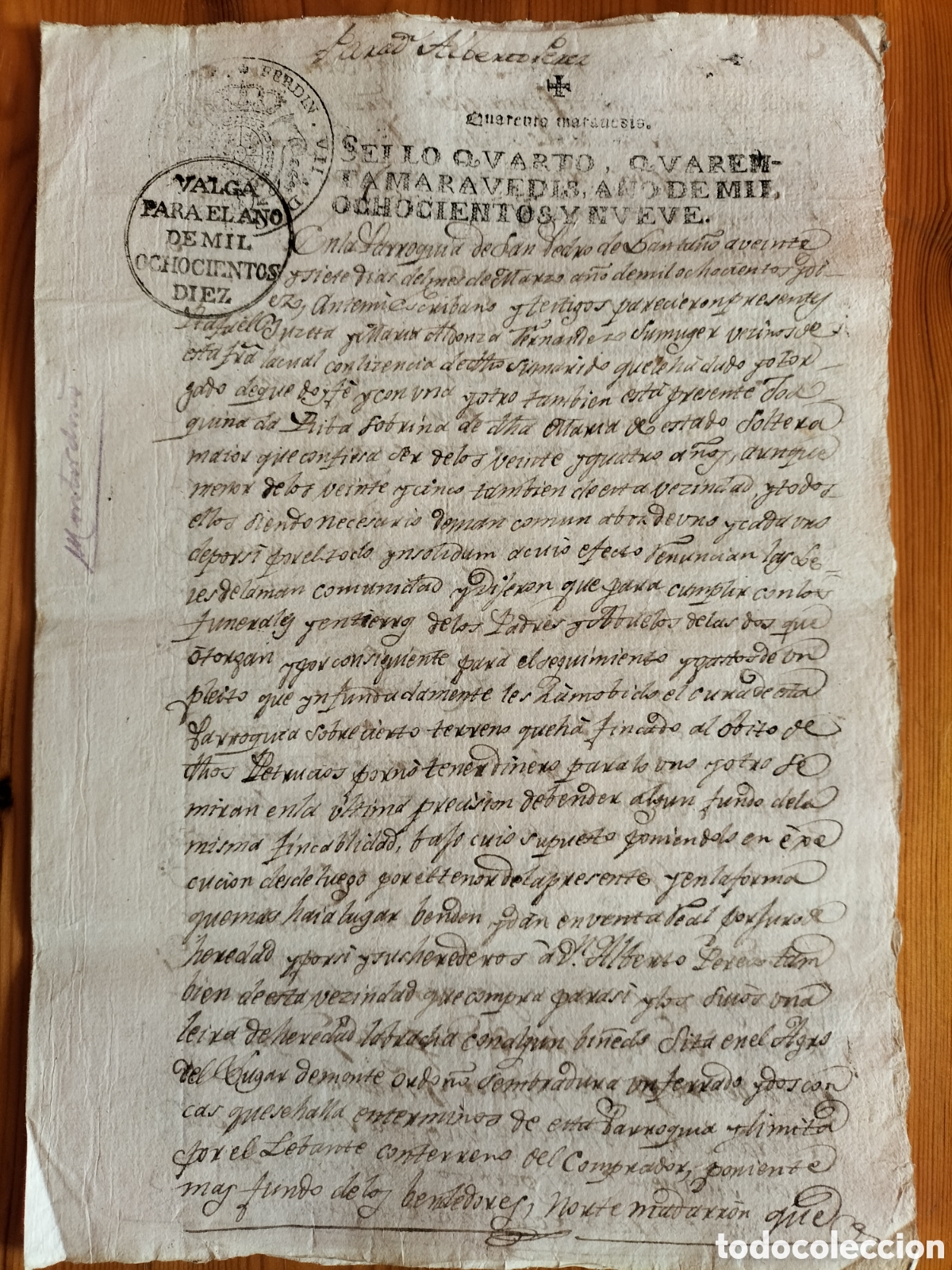 Manuscritos antiguos: San Pedro de Lanta&ntilde;o Pontevedra. Venta de Tierras. 1810.