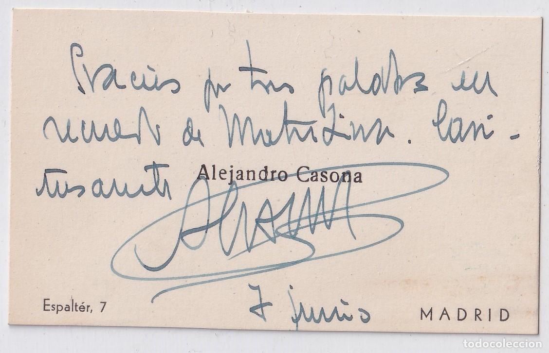 Manuscritos antiguos: Tarjeta de visita con firma o aut&oacute;grafo original del escritor de Cangas de Narcea, Alejandro Casona