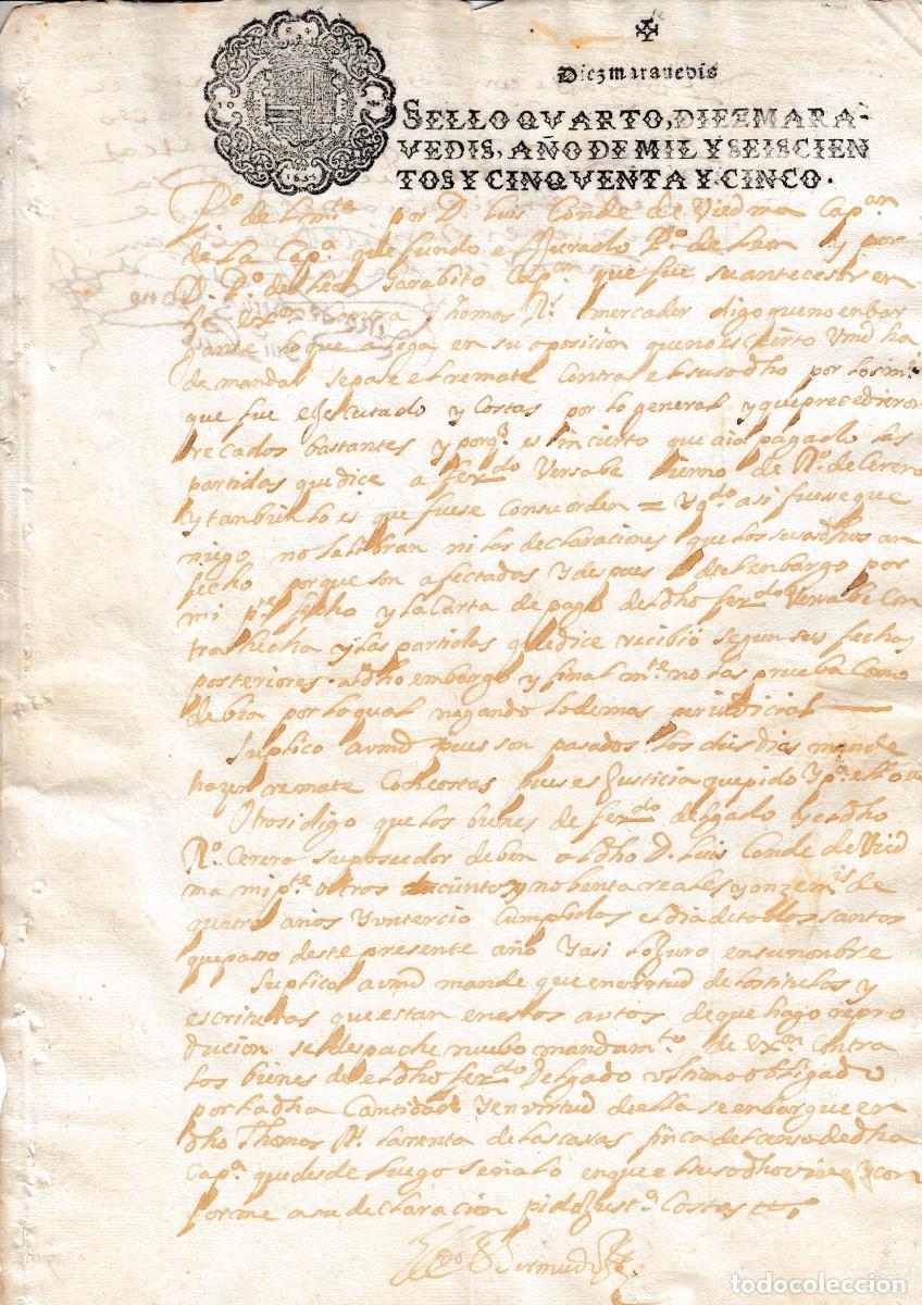 Manuscritos antiguos: 1655 ECIJA SELLO FISCAL 4&ordm; 10 MRS DOCUMENTO MANUSCRITO PAPEL TIMBRADO, SELLADO