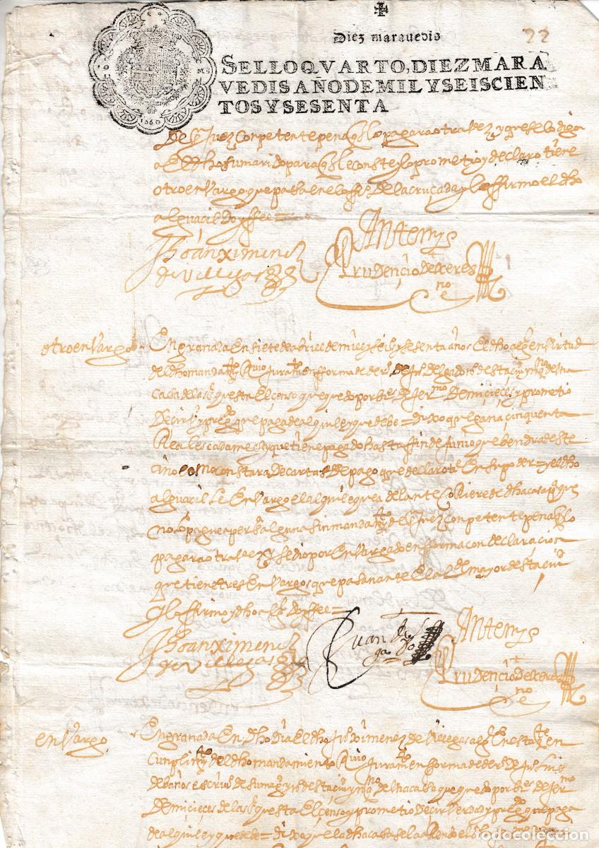 Manuscritos antiguos: 1660 GRANADA SELLO FISCAL 4&ordm; 10 MRS DOCUMENTO MANUSCRITO PAPEL TIMBRADO, SELLADO