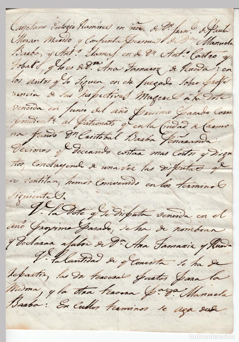 Manuscritos antiguos: CARMONA SOBRE DOTE PATRONATO CRISTOBAL BARBA PE&Ntilde;ARANDA. ANA FERNANDEZ DE RUEDA Y MANUELA BARBA