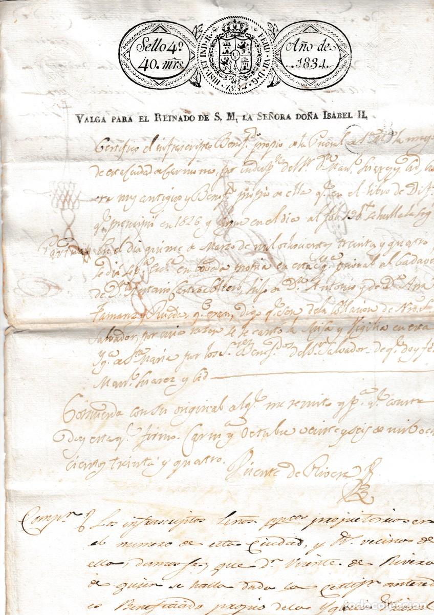 Manuscritos antiguos: 1834 CARMONA CERTIFICADO DEFUNCION DE ANTONIO CASTRO TAMARIZ LEGALIZACION DE 3 ESCRIBANOS