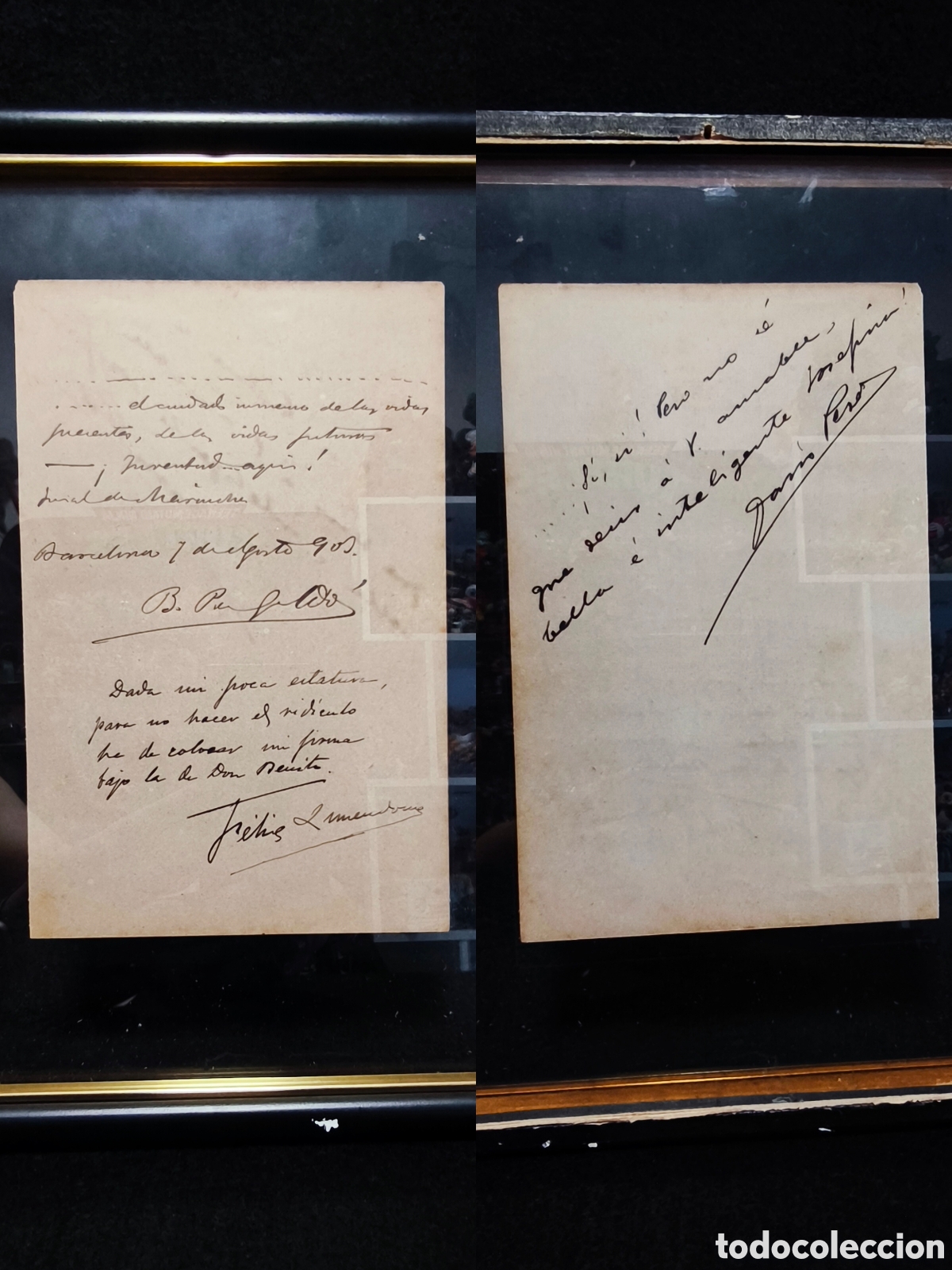 Manuscritos antiguos: Aut&oacute;grafos Gald&oacute;s, F&eacute;lix Limendoux y Dar&iacute;o P&eacute;rez &ndash; Barcelona 1905