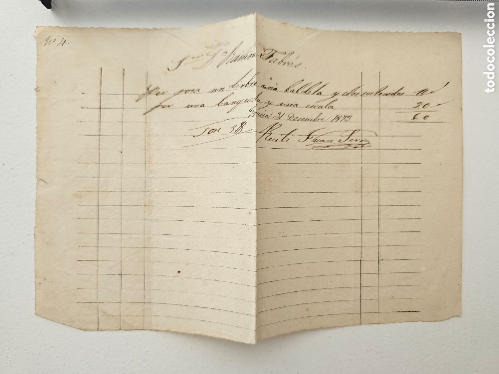 Manuscritos antiguos: Documento / Recibo Antiguo Manuscrito a nombre de R. Fabr&eacute;s (Siglo XIX, 1879)