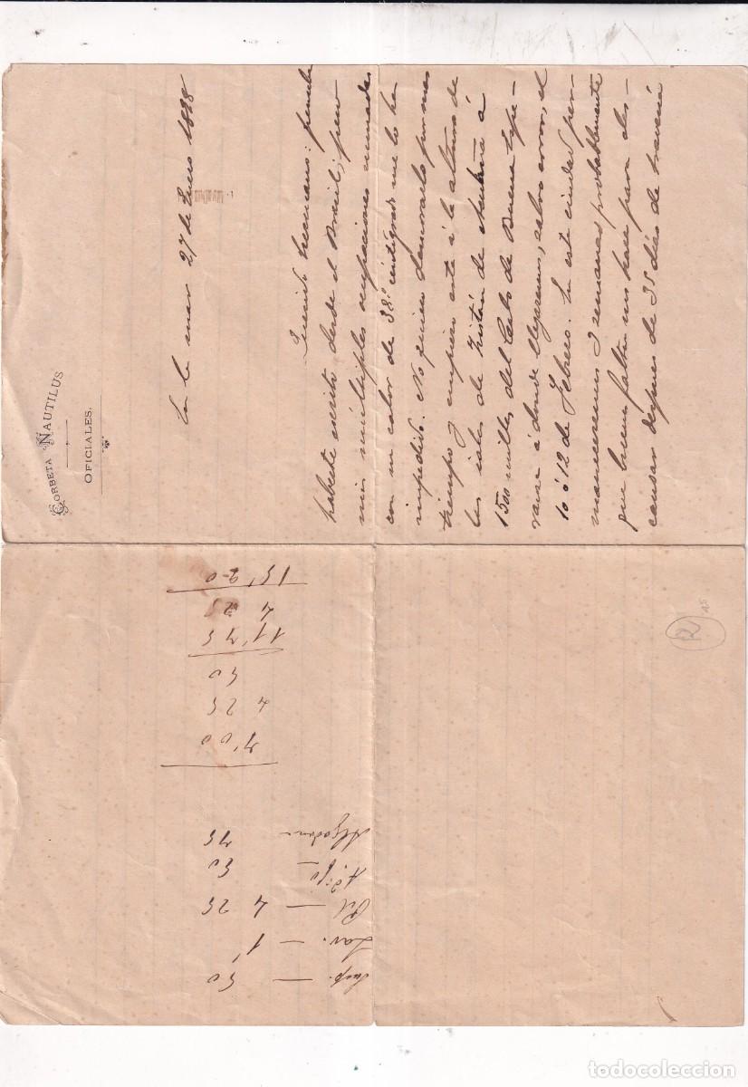 Manuscritos antiguos: Carta manuscrita Corbeta Nautilus Oficiales fechada el 27 de eneror de 1898