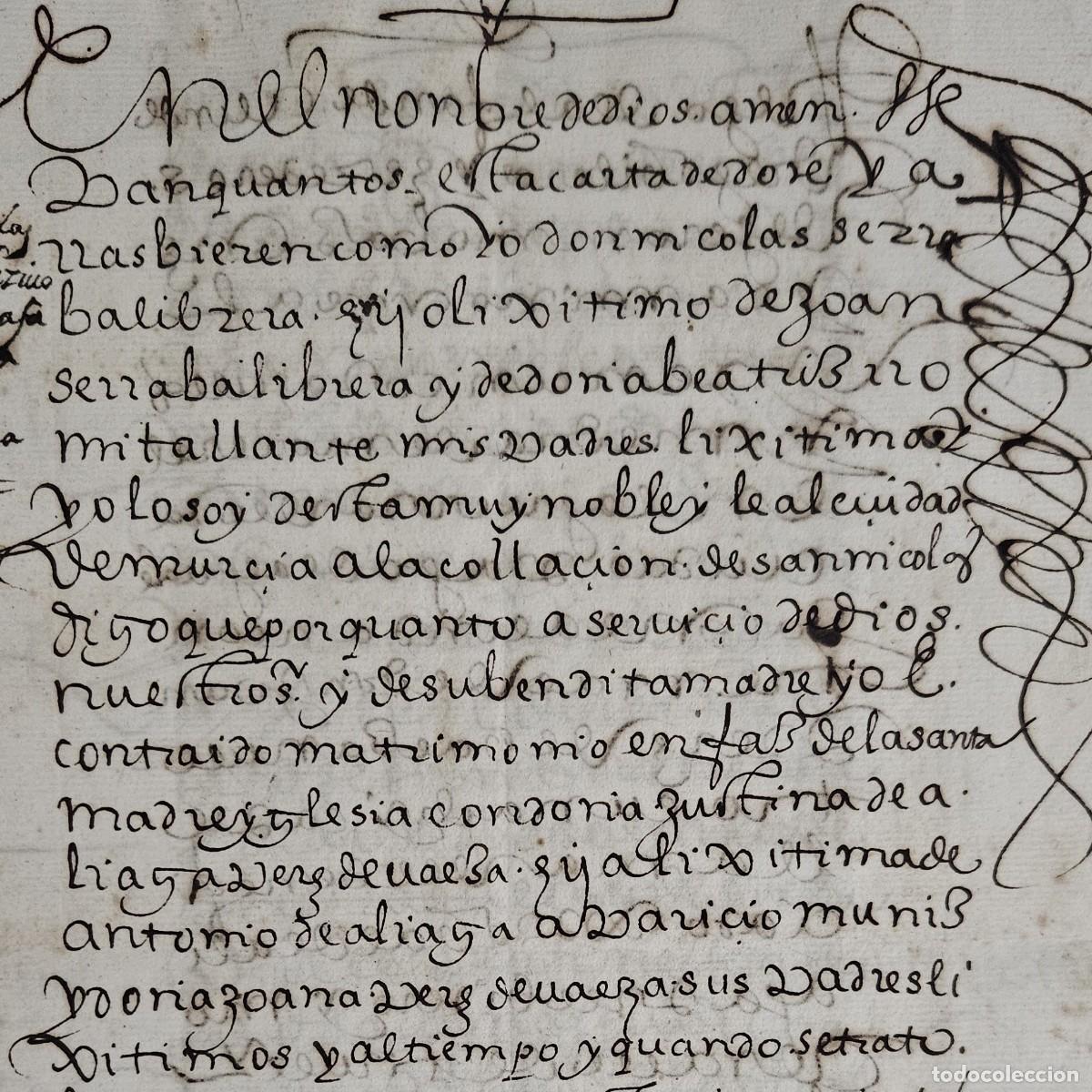 Manuscritos antiguos: MURCIA 1612-DOTE PERRETE-AGUSTINA ALIAGA P&Eacute;REZ BAEZA-SERRA BALIBRERA-ROMI-TIERRAS CONDOMINA BENDAME&hellip;