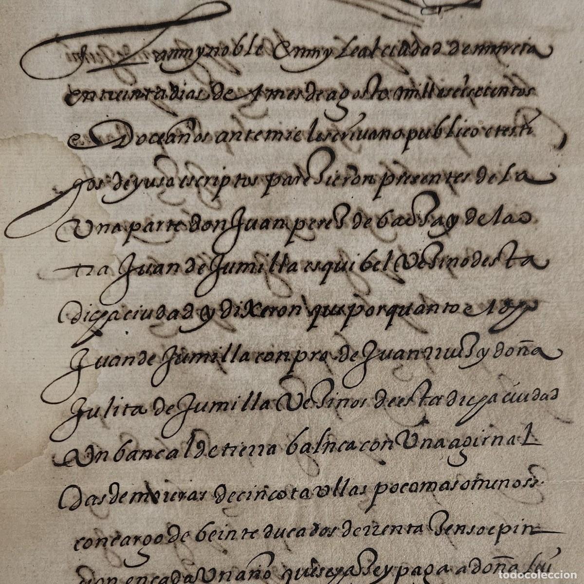 Manuscritos antiguos: MURCIA 1612-SIGLO XVII-TIERRA BENDAME-JUAN PEREZ DE BAEZA-JUAN RUIZ-LUISA IB&Aacute;&Ntilde;EZ+L. NAVARRO GALTERO