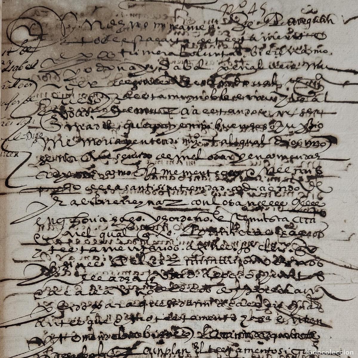Manuscritos antiguos: MURCIA 1583-SIGLO XVI-TESTAMENTO DE ISABEL PE&Ntilde;ALVER MUJER DE GINES PELLICER-JER&Oacute;NIMO DE PE&Ntilde;ALVER