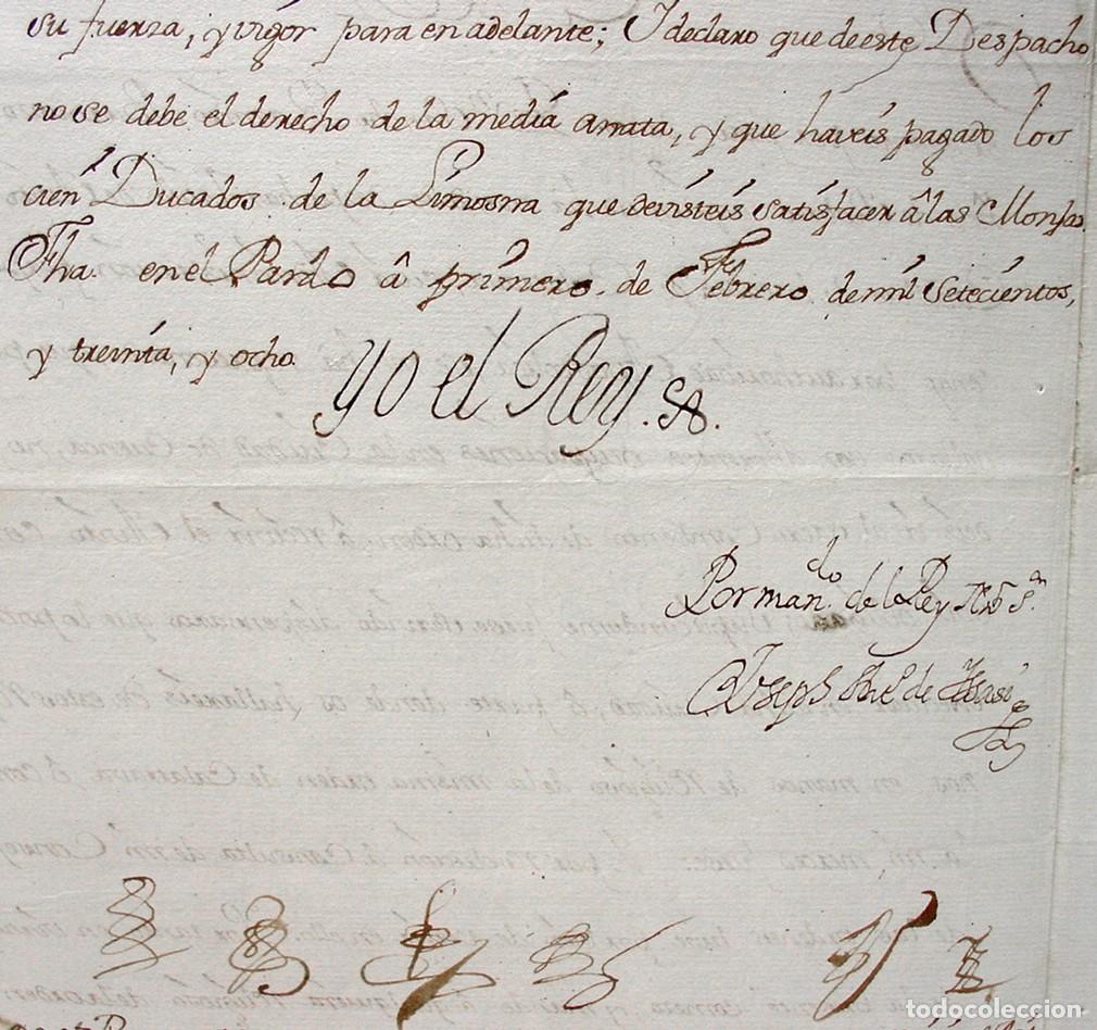 Manuscritos antiguos: 1738-RECEPCION HABITO CABALLERO ORDEN CALATRAVA-FIRMA REY FELIPE V-JOSEPH YSASI-Y FE CONSEJO REAL OR