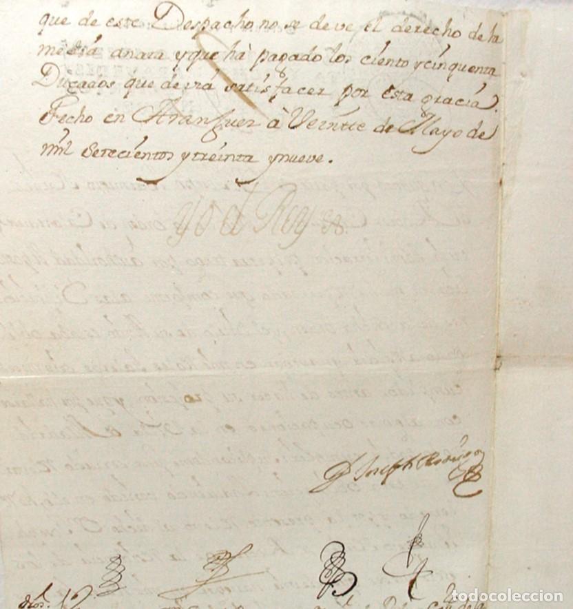 Manuscritos antiguos: 1739-RELEVO OBLIGACI&Oacute;N NAVEGAR EN GALERAS-CABALLERO CALATRAVA-FIRMA REY FELIPE V-MINISTRO JOSEPH
