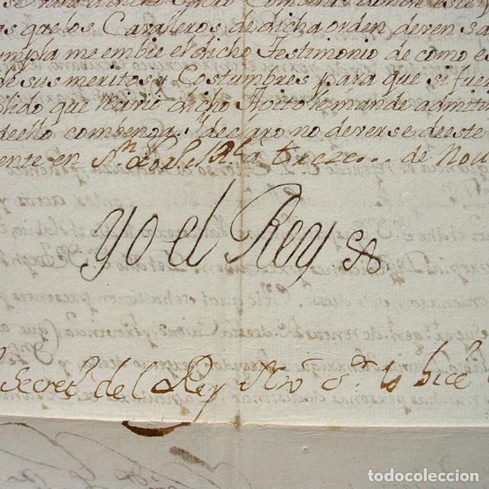 Manuscritos antiguos: 1737-TITULO HABITO CABALLERO ORDEN CALATRAVA-FIRMA REY FELIPE V-YSASI-PRADO-PACHECO-VENTURA-CONSEJO