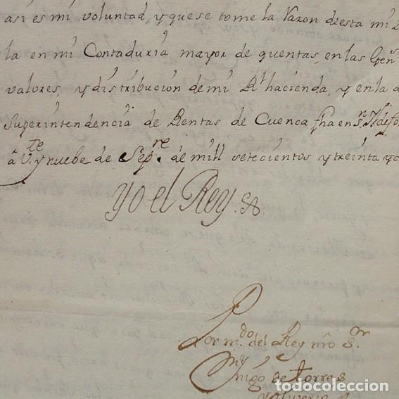 Manuscritos antiguos: 1735-CUENCA-TITULO SUPERINTENDENTE RENTAS-FIRMA REY FELIPE V-A CORREGIDOR-ADUANA-HACIENDA-SELLO 3&ordm;