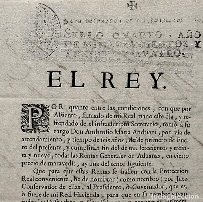 Manuscritos antiguos: 1734-S. XVIII-CUENCA-CEDULA REY FELIPE V-RECAUDAR RENTAS-A REGIDOR CALATRAVA-FIRMA MINISTRO PATI&Ntilde;O