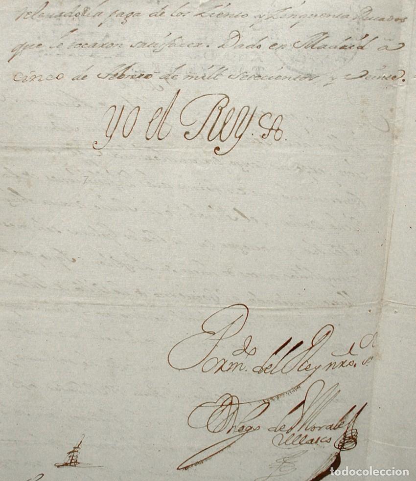 Manuscritos antiguos: 1720-DISPENSA NAVEGAR EN GALERAS A GOBERNADOR MARTOS JAEN-FIRMA REY FELIPE V-VELASCO CONSEJO INDIAS