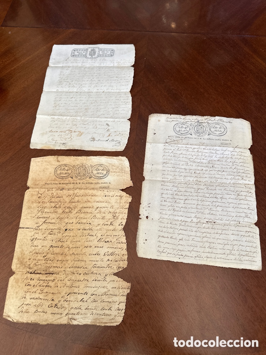 Manuscritos antiguos: LOTE DE 3 DOCUMENTOS MANUSCRITOS, A&Ntilde;OS 1834 Y 1839 &iquest; GALICIA ? SELLO 4&deg; 40 MARAVED&Iacute;S
