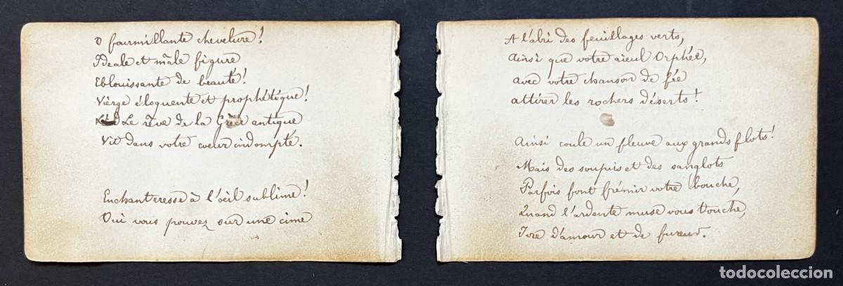 Manuscritos antiguos: Th&eacute;odore de BANVILLE &ndash; Poema aut&oacute;grafo firmado &ndash; El aliento de los dioses (1851)
