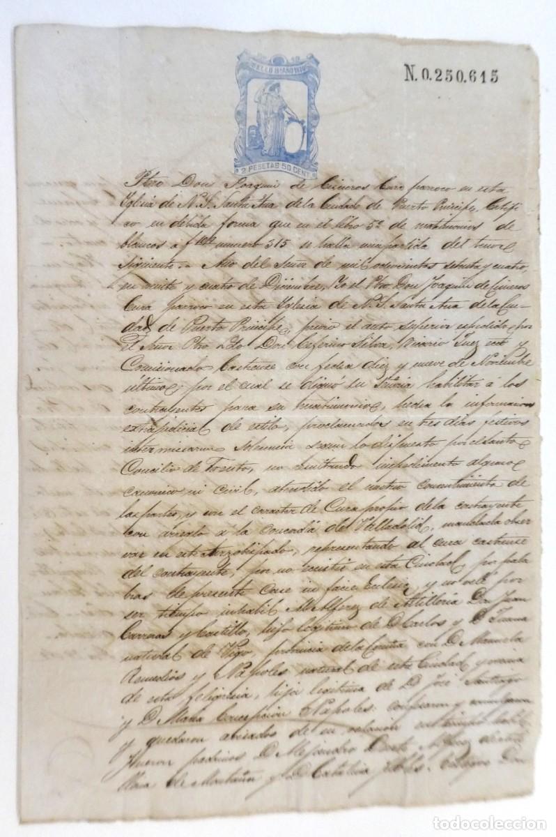 Manuscritos antiguos: Antiguo manuscrito fechado en 1874 en Puerto Principe, Joaquin Cisneros cura P&aacute;rroco