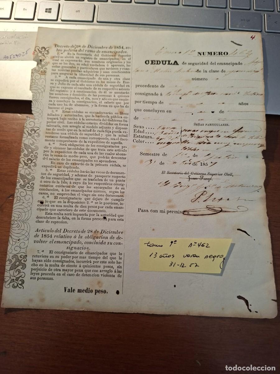 Manuscritos antiguos: CEDULA SEGURIDAD ESCLAVO - Foto 1