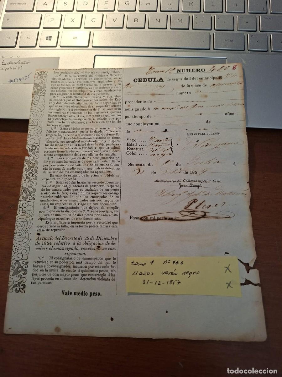 Manuscritos antiguos: CEDULA SEGURIDAD ESCLAVO - Foto 1