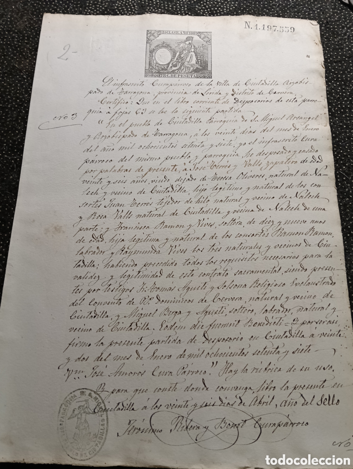 Manuscritos antiguos: Manuscrito n&deg;1 del a&ntilde;o 1889 de la poblaci&oacute;n de Ciudadilla, provincia de L&eacute;rida