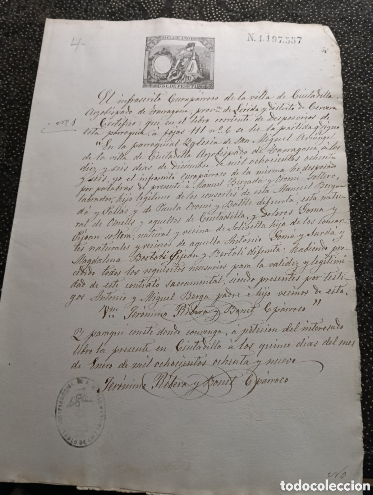 Manuscritos antiguos: Manuscrito n&deg;1 del a&ntilde;o 1889 de la poblaci&oacute;n de Ciudadilla, provincia de L&eacute;rida