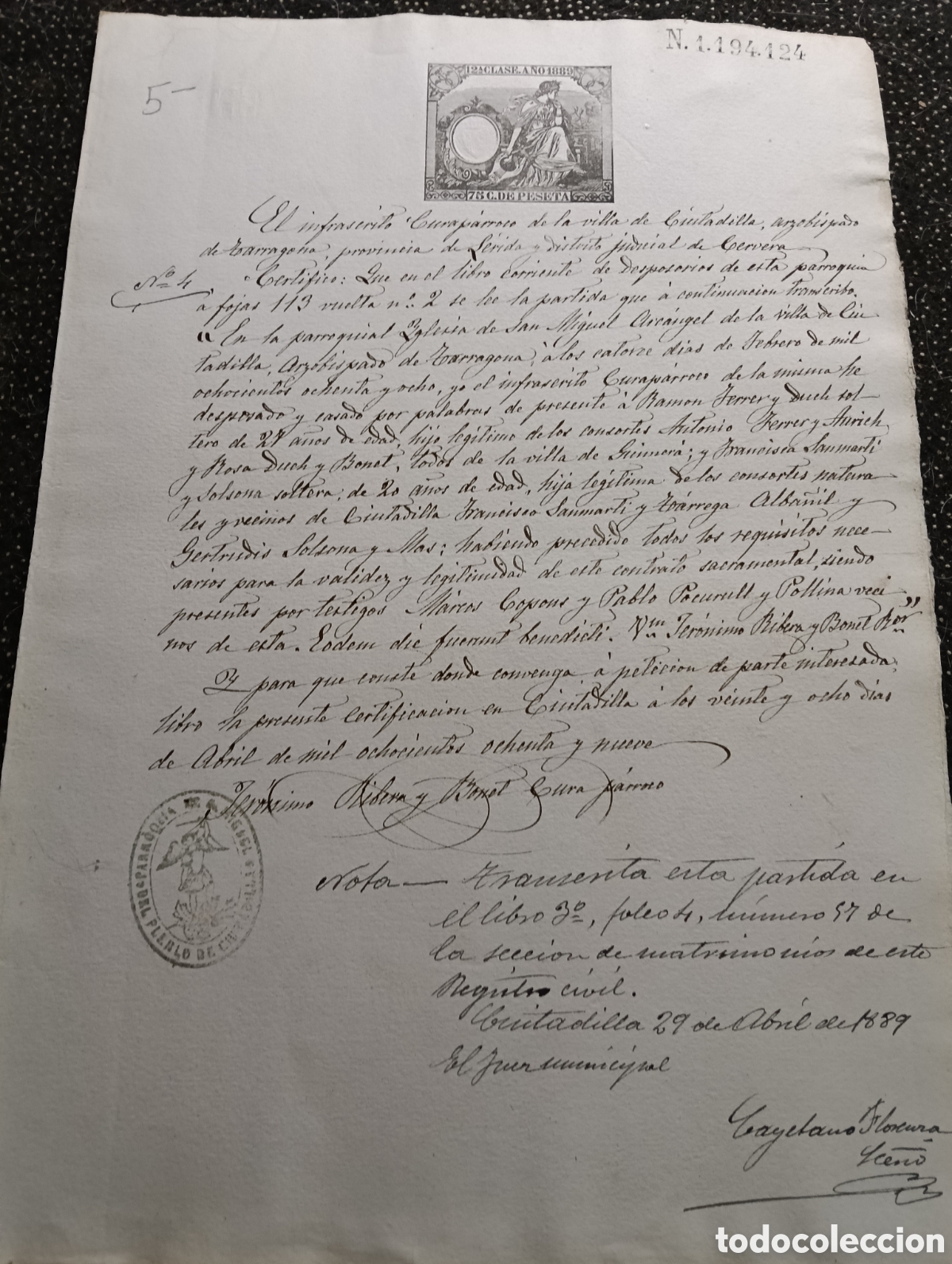 Manuscritos antiguos: Manuscrito n&deg;1 del a&ntilde;o 1889 de la poblaci&oacute;n de Ciudadilla, provincia de L&eacute;rida