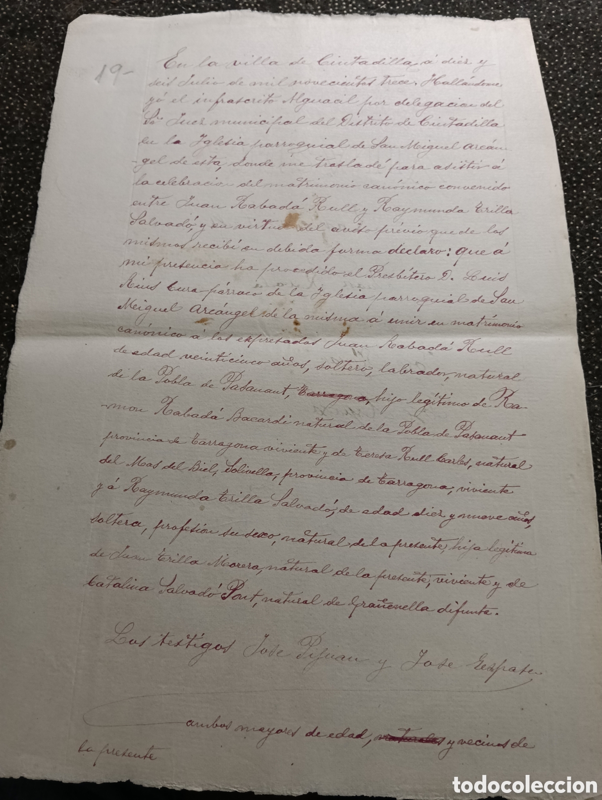 Manuscritos antiguos: Manuscrito del a&ntilde;o 1913 de la poblaci&oacute;n de Ciudadilla, provincia de L&eacute;rida