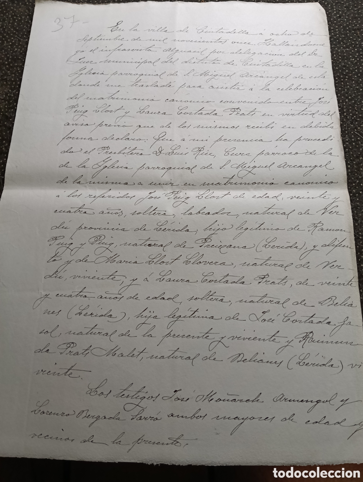 Manuscritos antiguos: Manuscrito del a&ntilde;o 1911 de la poblaci&oacute;n de Ciudadilla, provincia de L&eacute;rida