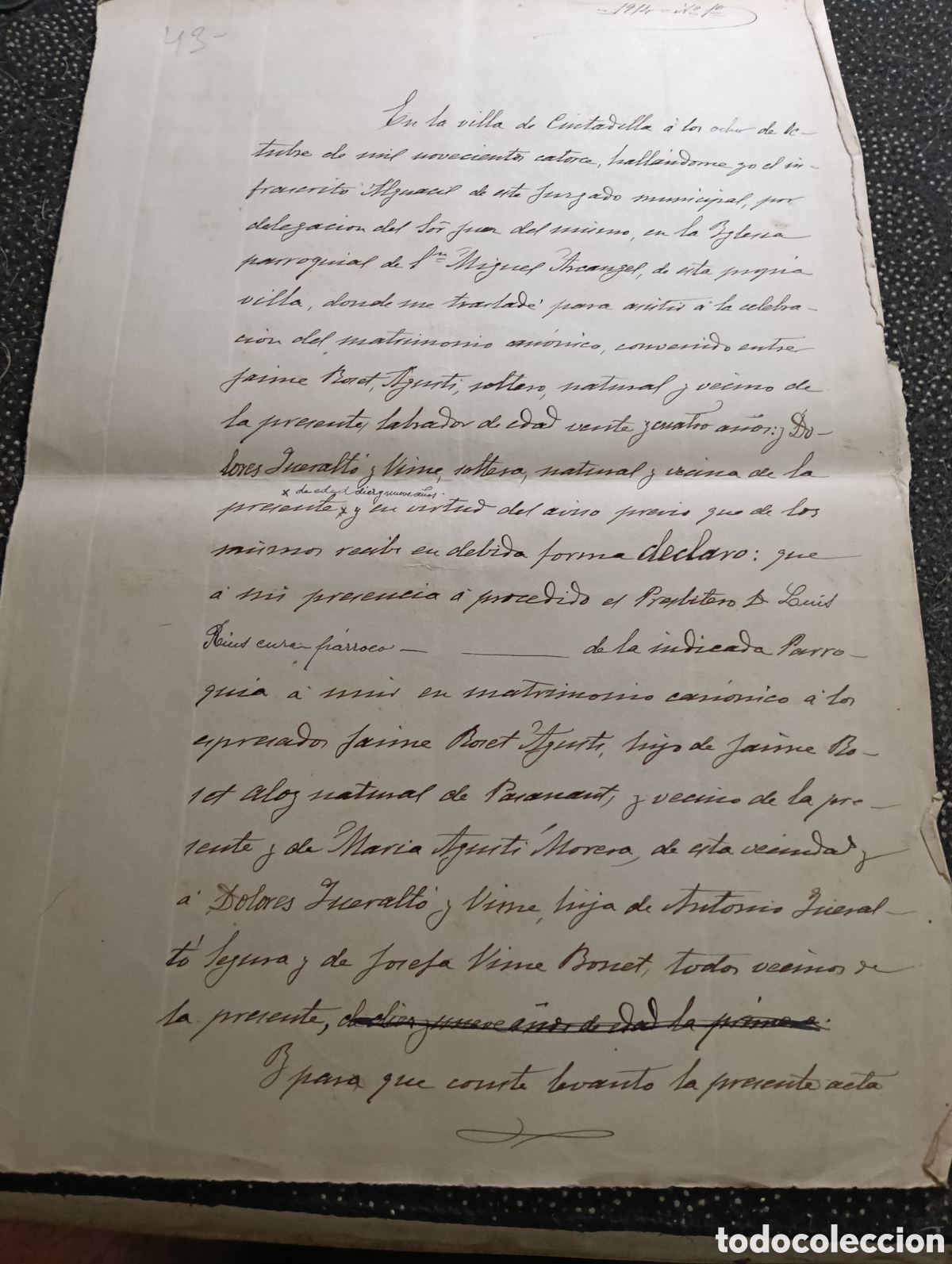 Manuscritos antiguos: Manuscrito del a&ntilde;o 1914 de la poblaci&oacute;n de Ciudadilla, provincia de L&eacute;rida