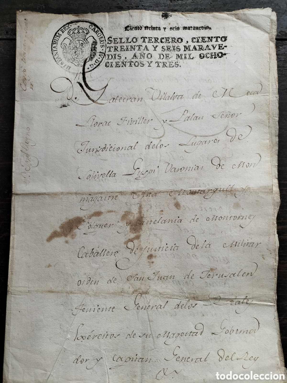 Manuscritos antiguos: Santa Mar&iacute;a de Olivera Coru&ntilde;a.Real Provisi&oacute;n. 1803. - Foto 1