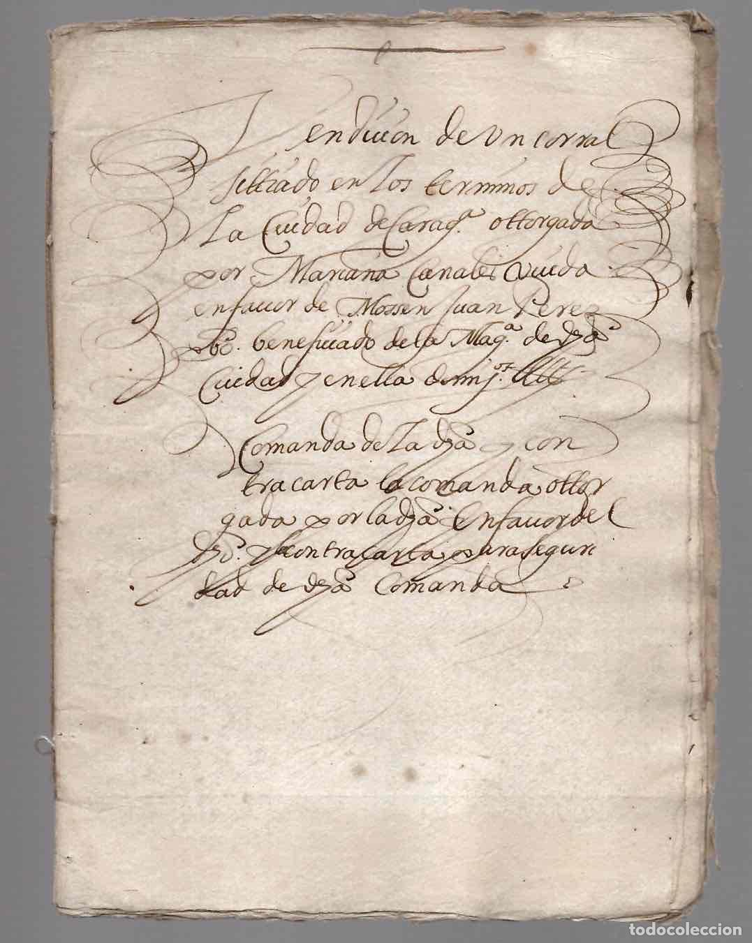 Manuscritos antiguos: VENTA Y TRANSMISION DE VENTA DE UN CORRAL EN LA CIUDAD DE ZARAGOZA, SIGLO XVIII