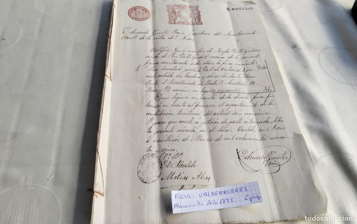 Manuscritos antiguos: RESUS- VADERROBRES MANUSCRITO ANTIGUO CON TIMBROLOGIA A&Ntilde;O 1895 6 PAG
