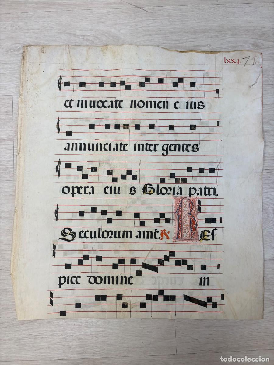 Manuscritos antiguos: Hoja de cantoral del siglo XVII de gran formato.