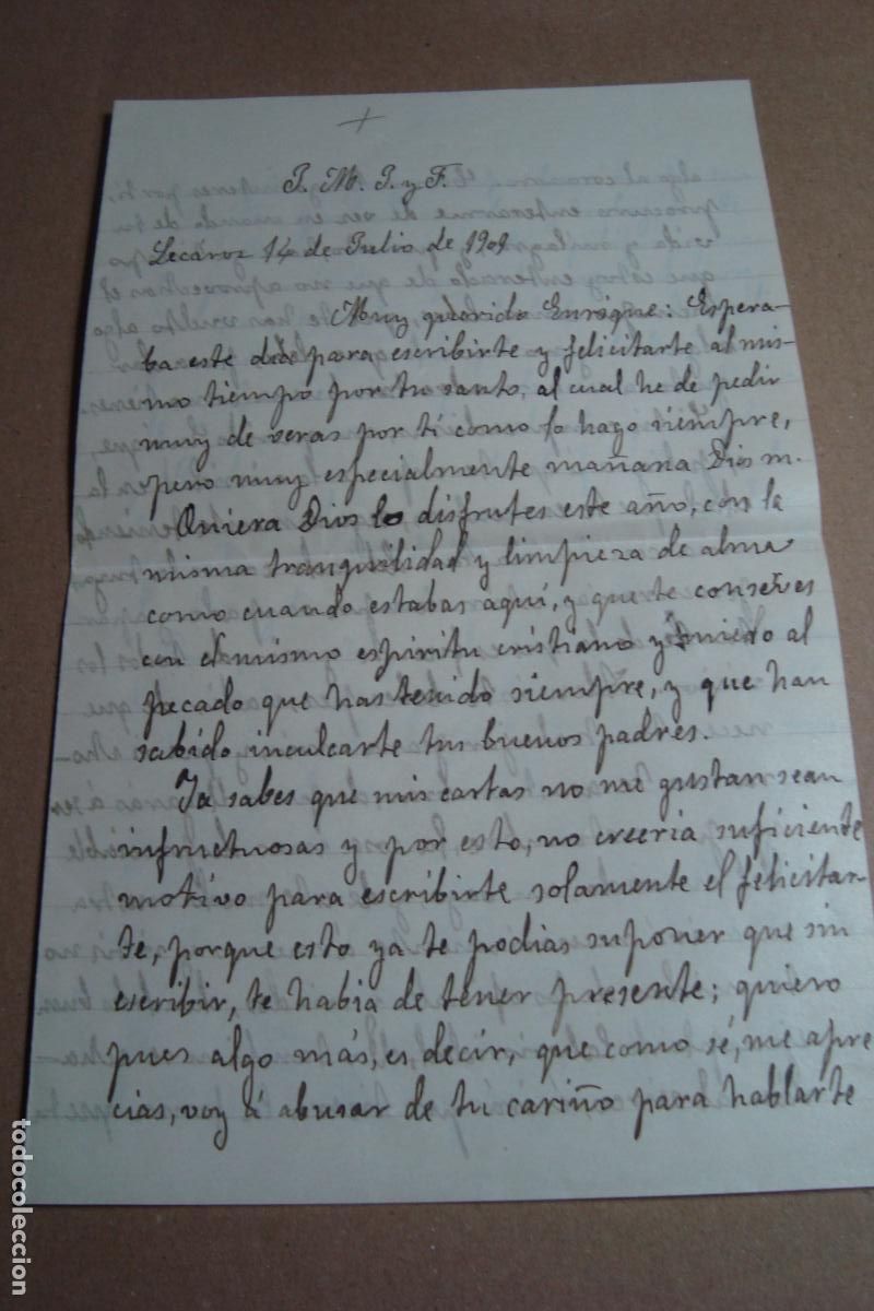 Manuscritos antiguos: ANTIGUA CARTA MANUSCRITA FR. MIGUEL MARIA DE TUDELA. LECAROZ NAVARRA 1909.
