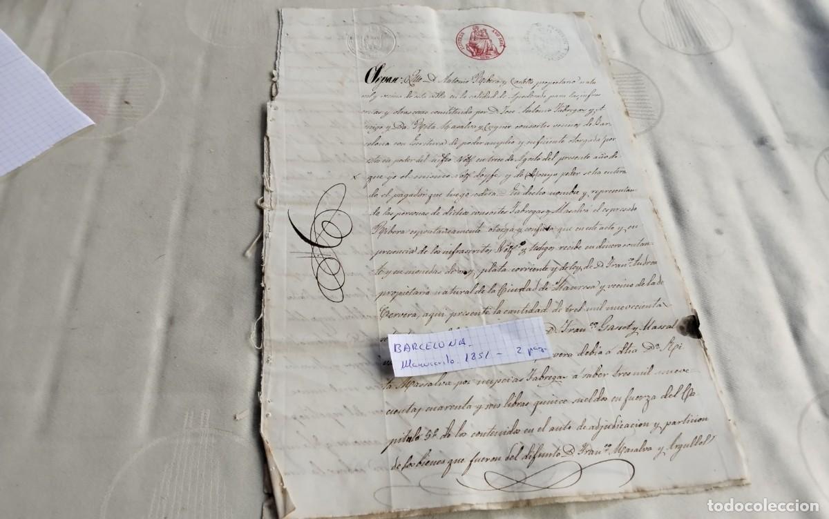 Manuscritos antiguos: BARCELONA , MANUSCRITO ANTIGUO CON TIMBROLOGIA, A&Ntilde;O 1851 2 PAG