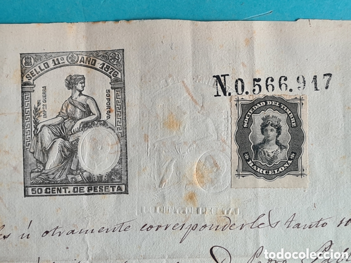 Manuscrits anciens: FILATELIA FISCAL PAPEL SELLADO ERROR DOBLE IMPRESION SIN TINTA - SELLO 11&ordm; 1876 IMPUESTO GUERRA 50 %