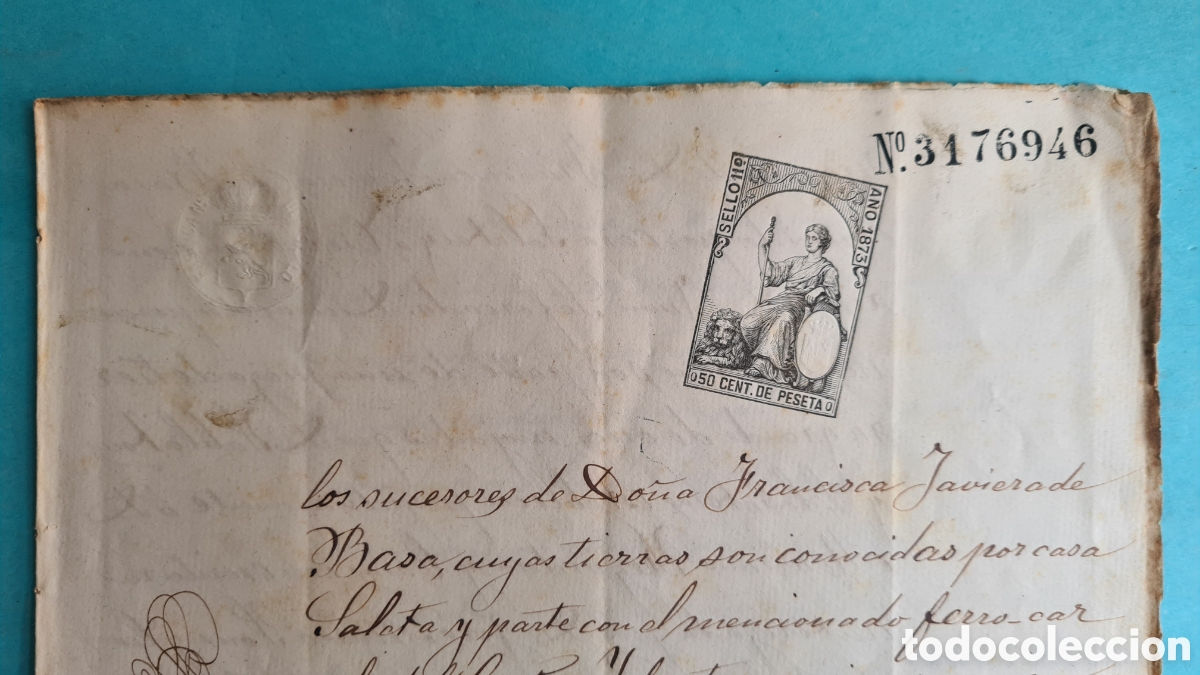Manuscritos antiguos: FILATELIA FISCAL - PAPEL SELLADO - ERROR SELLO DESPLAZADO - SELLO 11&ordm; 1873