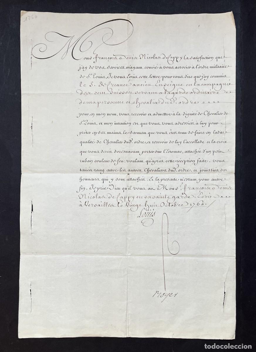 Manuscritos antiguos: LOUIS XV &ndash; Carta firmada &ndash; Orden de San Luis &ndash; 1760