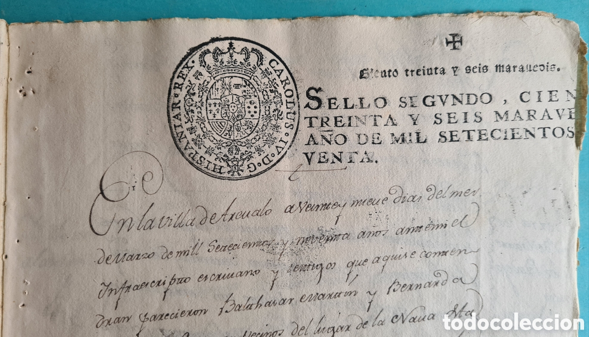 Manuscritos antiguos: AVILA - FILATELIA FISCAL - PAPEL SELLADO - ERROR SELLO Y LEYENDA DESPLAZADOS - SELLO 2&ordm; 136 MRS 1790