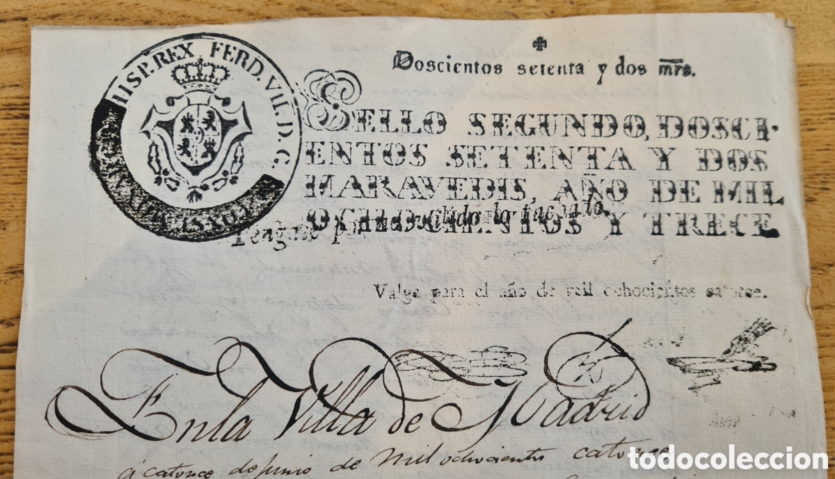 Ancient Manuscripts: FILATELIA FISCAL - PAPEL SELLADO DE 1813 HABILITADO PARA 1814 272 MRS.TACHADA CONSTITUCION EN TIMBRE