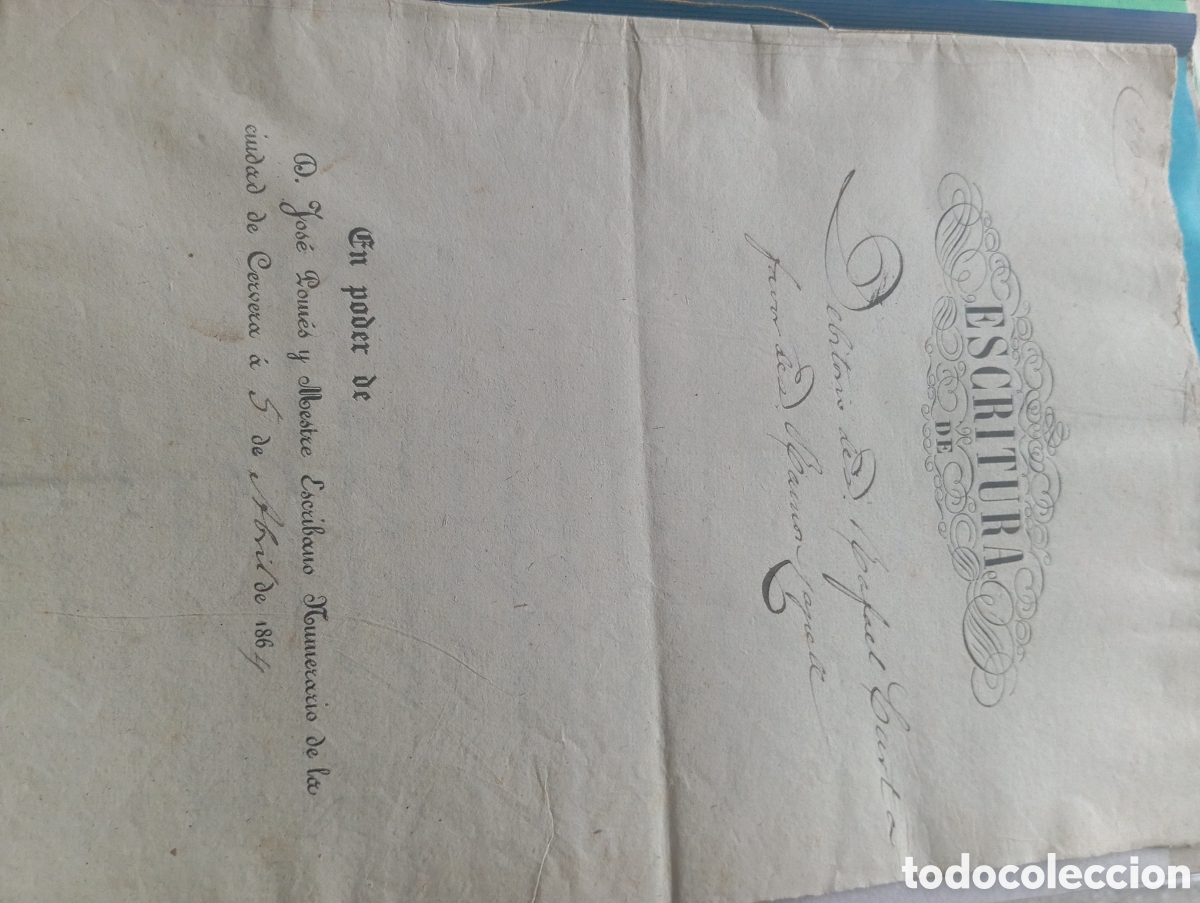 Manuscritos antiguos: Escritura antigua Debitorio rn Cervera lerida 1864
