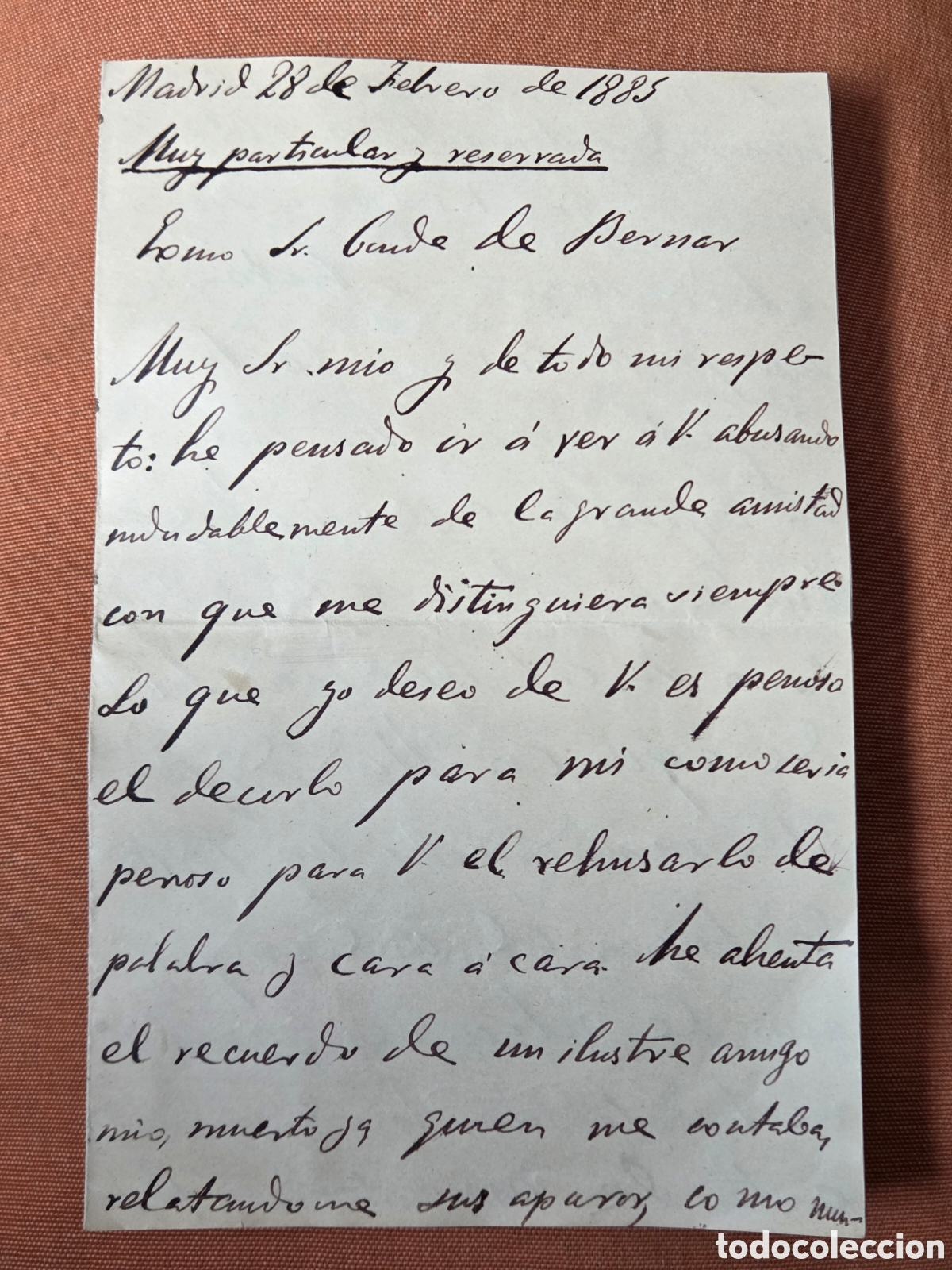 Manuscritos antigos: CARTA ORIGINAL AUT&Oacute;GRAFA DE EMILIO CASTELAR PRESIDENTE 1&deg; REP&Uacute;BLICA 1885