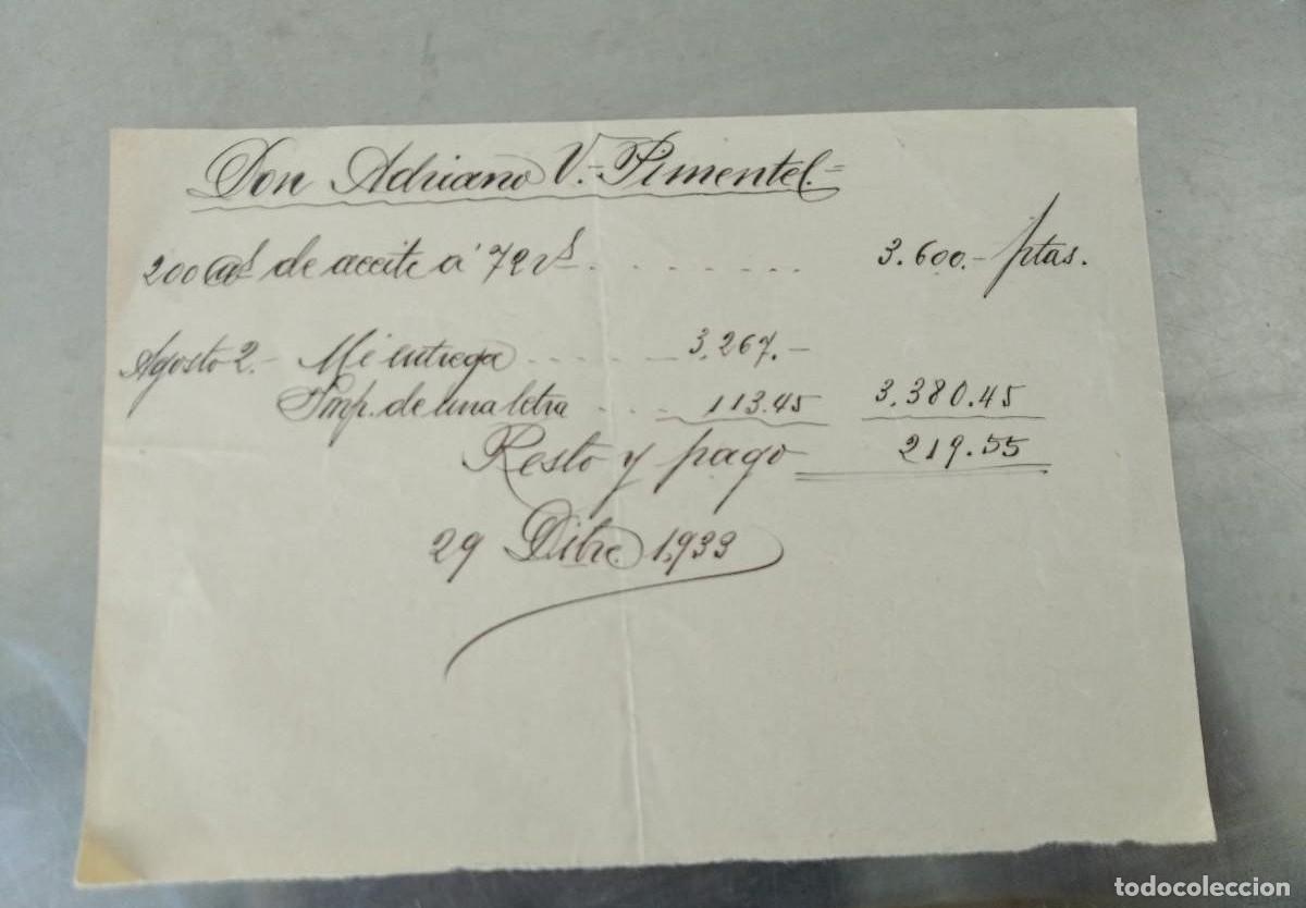 Ancient Manuscripts: A&ntilde;o 1933. Antiguo documento manuscrito relativo a compra venta de aceite de oliva. Pesada en arrobas