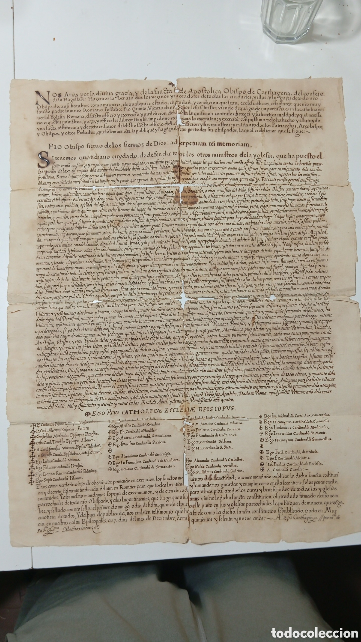 Manuscritos antiguos: Documento Impreso Siglo XVI (1569) &ndash; Edicto Inquisitorial / Obispo de Cartagena (Murcia) Papa P&iacute;o V