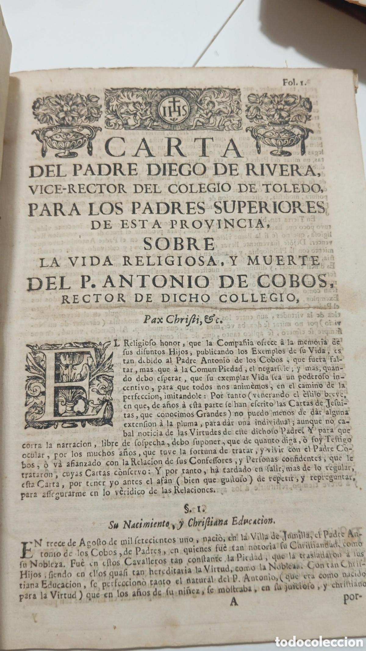 Manuscritos antiguos: Libro S. XVIII &ndash; Carta Edificante / Relaci&oacute;n Jesuita (Colegio de Toledo, 1700). Encuadernaci&oacute;n cuero