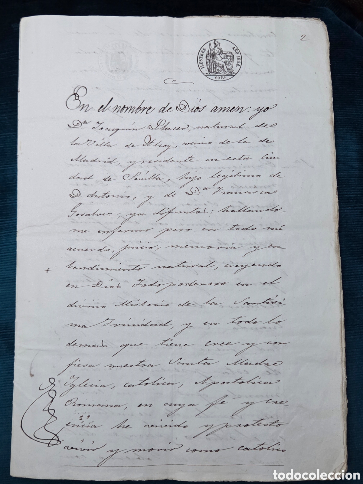 Manuscritos antiguos: SEVILLA 1844 TESTAMENTO - Foto 2