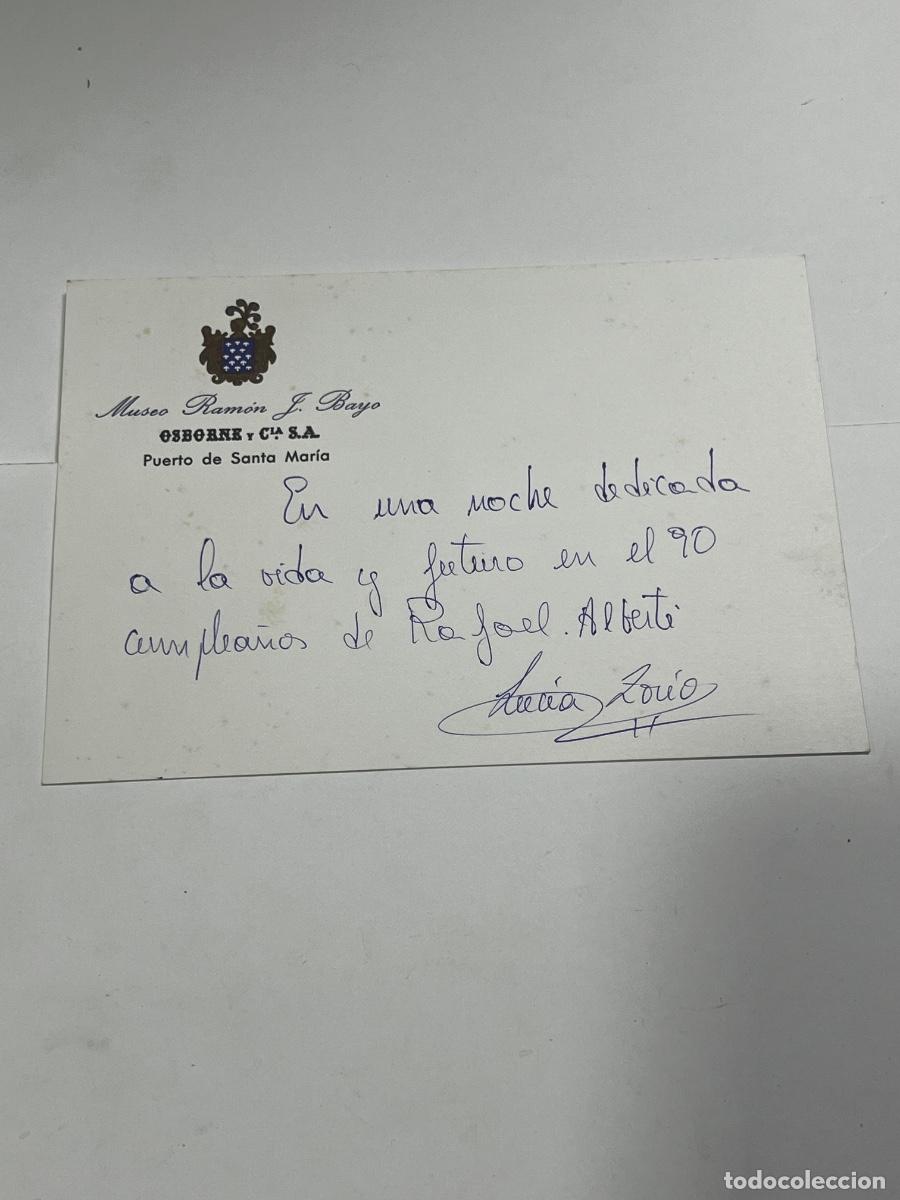 Manuscritos antiguos: TARJETA DEDICADA CUMPLEA&Ntilde;OS RAFAEL ALBERTI. LUCIA ZORIO VI&Ntilde;A. DANZA. 1990.