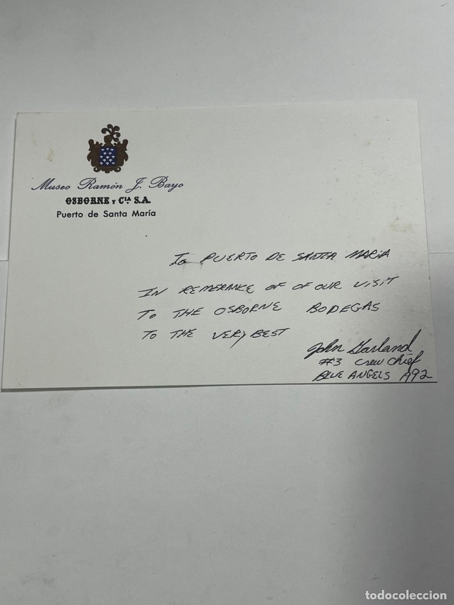Manuscritos antiguos: TARJETA DEDICADA A LAS BODEGAS OSBORNE. BLUE ANGELS. 1992. - Foto 1