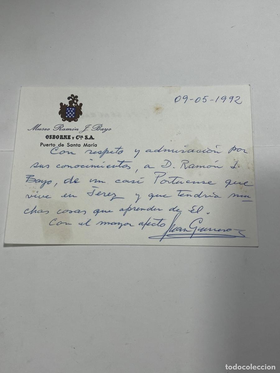 Manuscritos antiguos: TARJETA DEDICATORIA Y FIRMA. 1992. JUAN GUERRERO. OFICIAL DEL CUERPO GENERAL DE LA ARMADA.