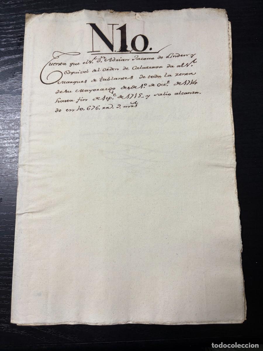 Manuscritos antiguos: SEVILLA, 1714-1715. CUENTAS MANUSCRITAS DEL MAYORAZGO DEL MARQU&Eacute;S DE TABLANTES. SIGLO XVIII